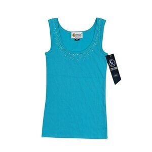 *New Christine Alexander Rhinestone Tank Top Womens S Turquoise Cowgirl Festival